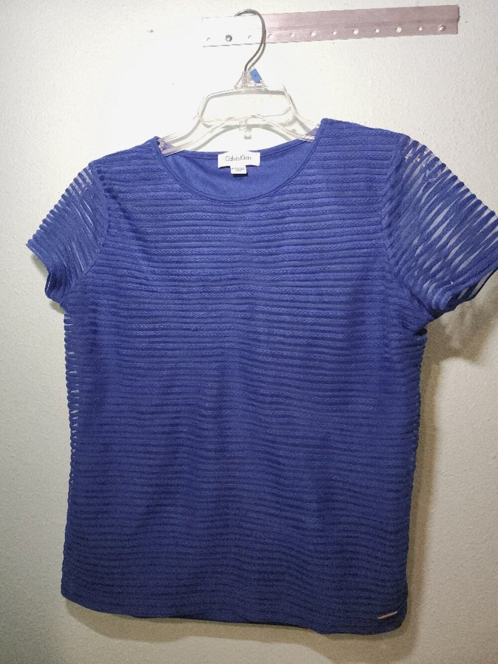 Calvin Klein sheer striped over solid undershirt, Cobalt Blue Sz M